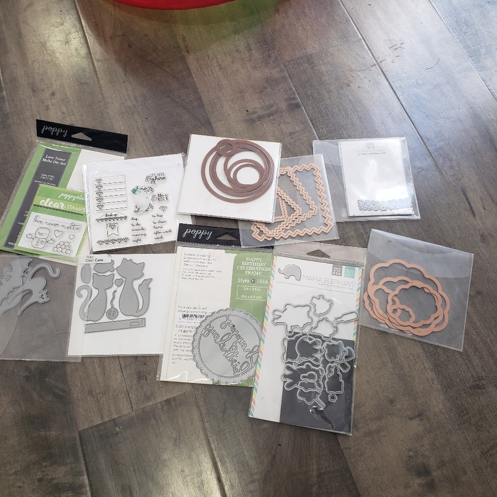 Paper Crafts Die Cuts & Stamps Bundle Poppy Mama Elephant Cats HBD Frames